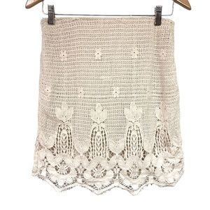 Wayf‎ High Waisted Ivory Lace Crochet Midi Skirt